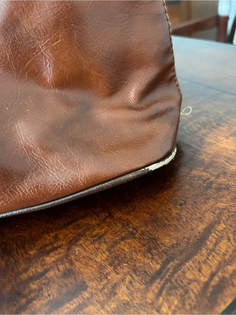 Stone & Co Purse Handbag Faux Leather Two Toned Brown Vintage Domed Satchel